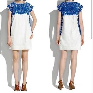 Madewell Embroidered Casita Shift Mini Short Dress, Blue/White, Size XS